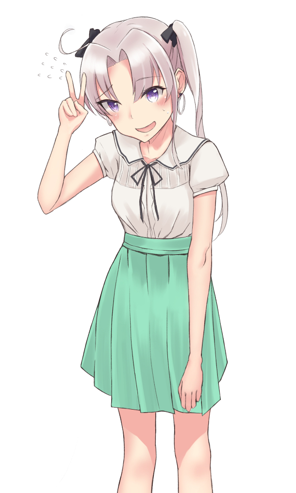 10s, 1girl, ahoge, akitsushima_(kancolle), black_ribbon, blush, casual, collared_shirt