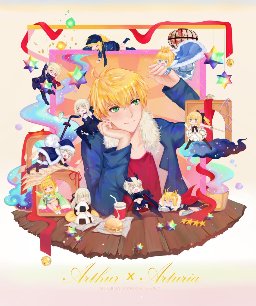 1boy, 6+girls, absurdres, ahoge, armor, armored_dress, arthur_pendragon_(fate), artoria_pendragon_(fate)