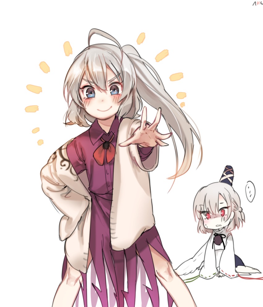 >:), ..., 2girls, blue_eyes, blush, bow, bowtie, cosplay