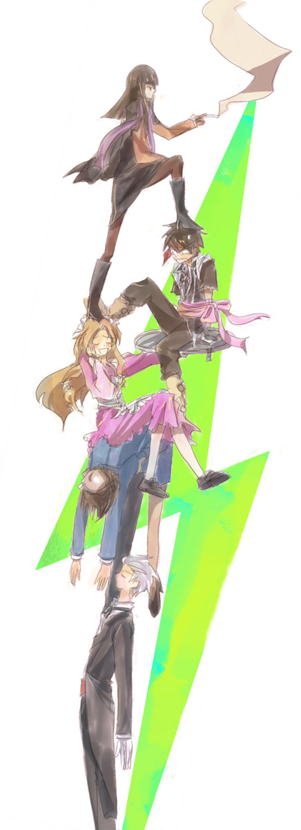 2girls, 3boys, bad_id, bad_pixiv_id, black_hair, bonnie_magee, brown_hair, constance_magee