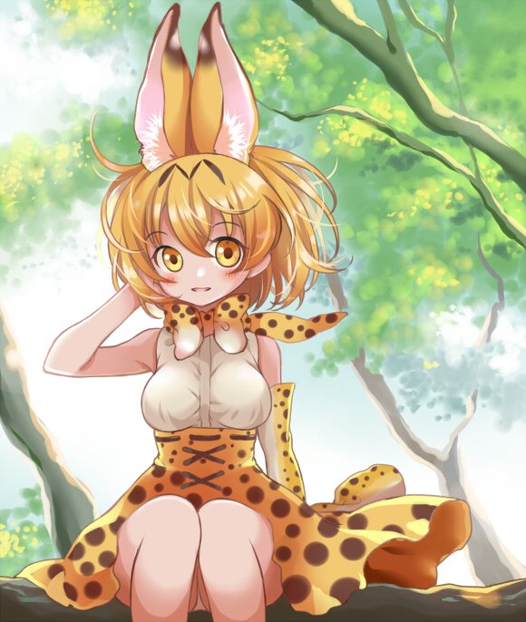 10s, 1girl, :d, animal_ears, animal_print, arm_at_side, bare_shoulders, blue_sky