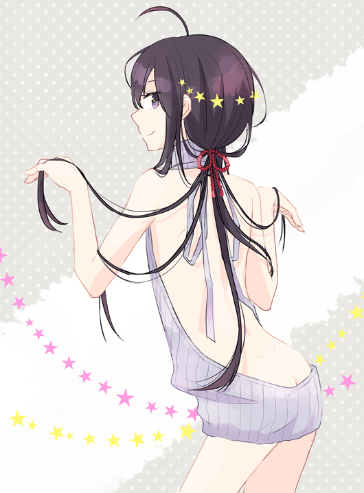 10s, 1boy, ahoge, ass, backless_outfit, bad_id, bad_pixiv_id, bare_arms