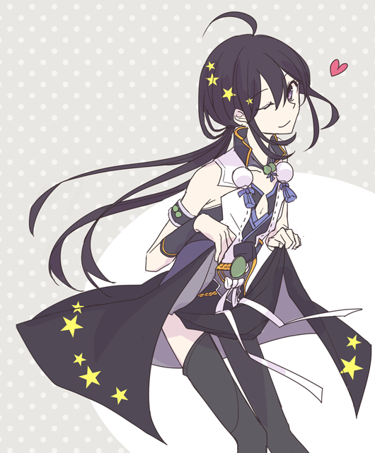 10s, 1boy, ;), ahoge, bad_id, bad_pixiv_id, black_hair, black_legwear