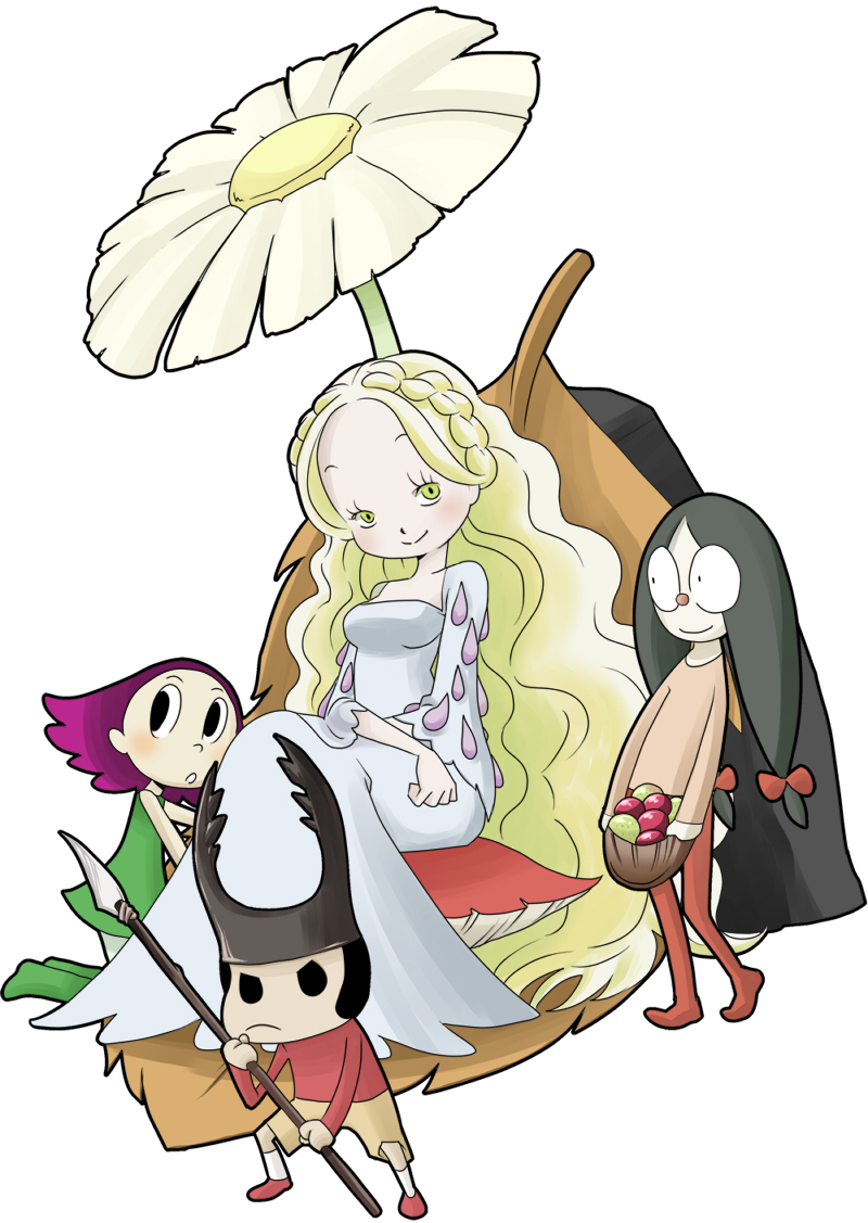 1boy, 3girls, black_eyes, black_hair, blonde_hair, blush, character_request, copyright_request