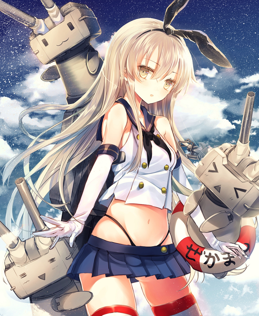 10s, 1girl, anchor_hair_ornament, blonde_hair, cloud, day, elbow_gloves, female_focus