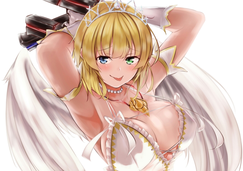 10s, 1girl, armpits, arms_behind_head, arms_up, bad_id, bad_pixiv_id, bead_necklace