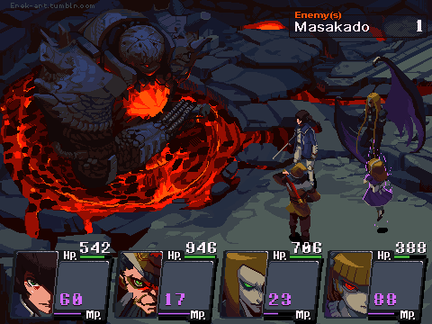 animated, animated_gif, brown_hair, green_eyes, loki, lowres, masakado, pixel_art, ponytail, red_eyes, shin_megami_tensei, shin_megami_tensei_iv, wings