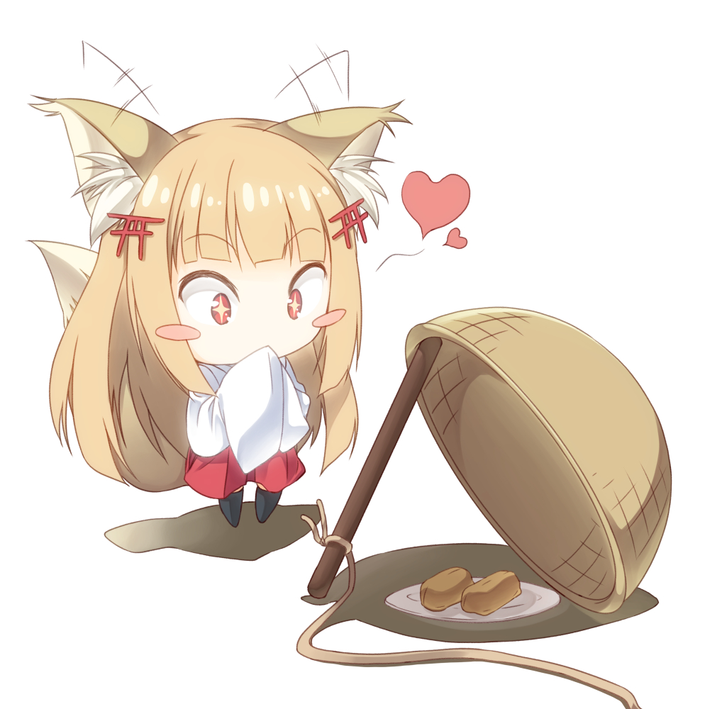 +_+, 1girl, animal_ears, blonde_hair, blunt_bangs, blush_stickers, chibi, commentary