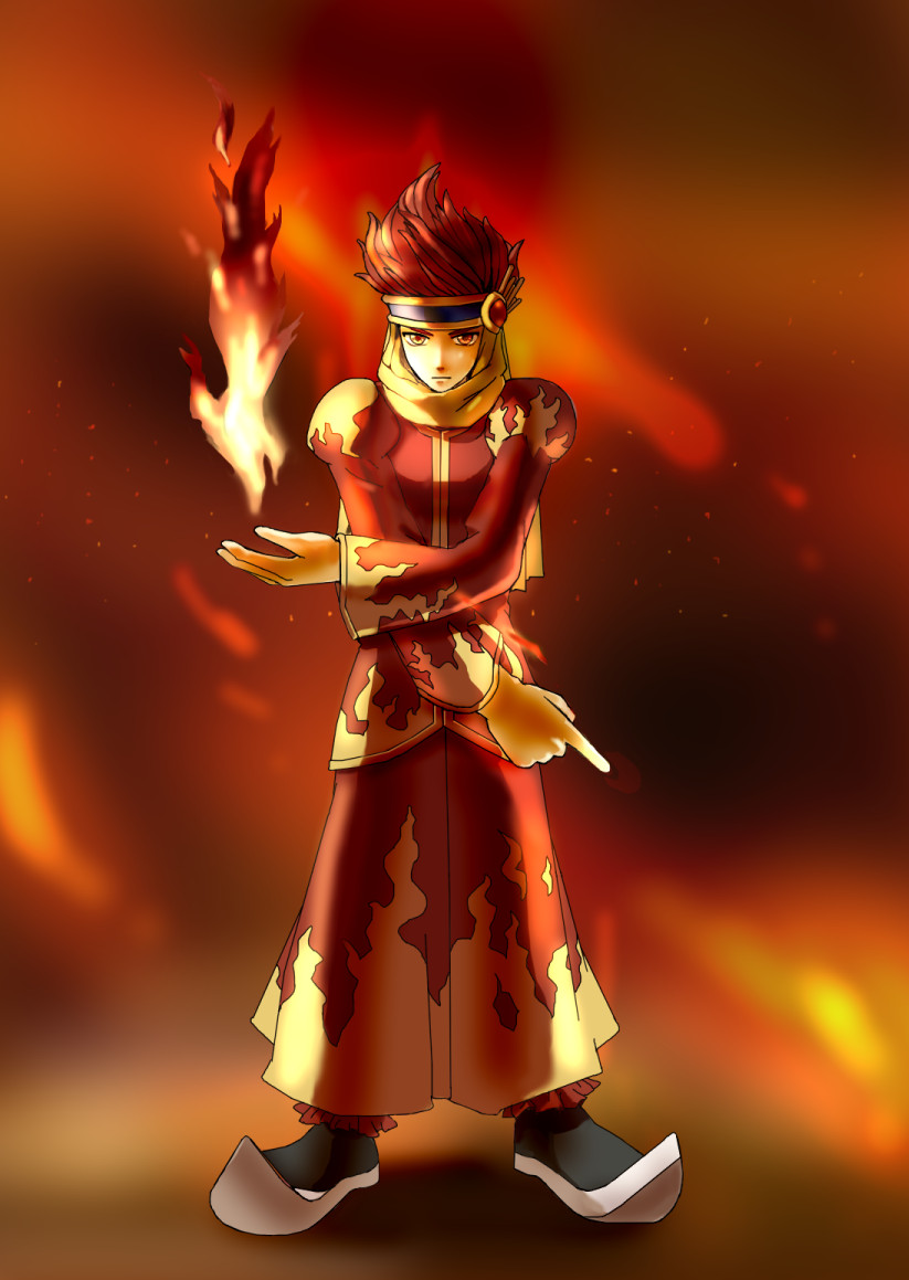 fire, legend_of_mana, male_focus, red_hair, robe, rubens, rubens_(lom), seiken_densetsu