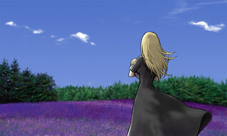 asato_(artist), black_dress, blonde_hair, dress, folkssoul, ingrid_(folkssoul), solo, tagme