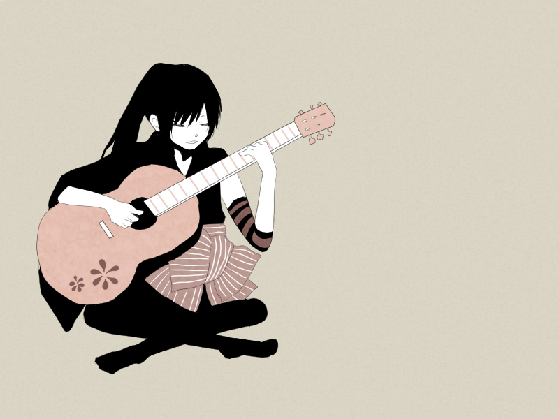 1girl, acoustic_guitar, arm_warmers, bad_id, bad_pixiv_id, female_focus, guitar, instrument