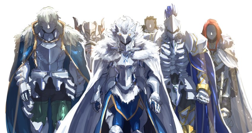 10s, 2girls, agravain_(fate), armor, artoria_pendragon_(fate), artoria_pendragon_(lancer)_(fate), artoria_pendragon_(lancer)_(first_ascension)_(fate), berserker_(fate/zero), blonde_hair, cape, excalibur_(fate/stay_night), faceless, faceless_male, fate/apocrypha, fate/extra, fate/grand_order, fate_(series), full_armor, full_body, gawain_(fate), knights_of_the_round_table_(fate), lancelot_(fate/grand_order), lion_king_(lancer)_(fate), long_hair, mordred_(fate), mordred_(fate/apocrypha), multiple_boys, multiple_girls, red_hair, saber_(fate), short_hair, sword, tristan_(fate), tristan_(third_ascension)_(fate), tsuru_(clainman), weapon, white_background