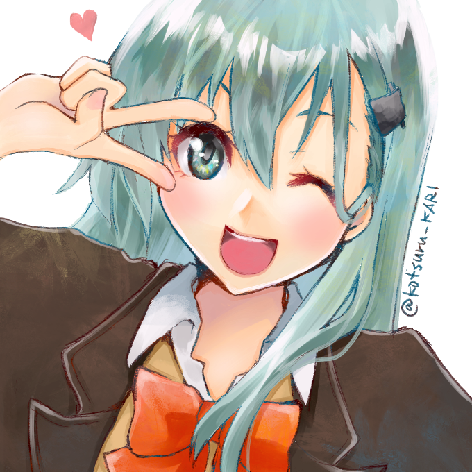 10s, 1girl, aqua_eyes, aqua_hair, bow, bowtie, female_focus, hair_ornament