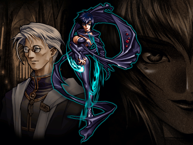 1boy, 1girl, aura, blue_eyes, blue_hair, brandish_(video_game), brandish_4, brandish_vt