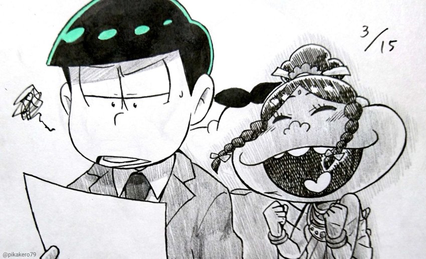 10s, 1boy, 1girl, blush, braid, clenched_hands, closed_eyes, dark_skin