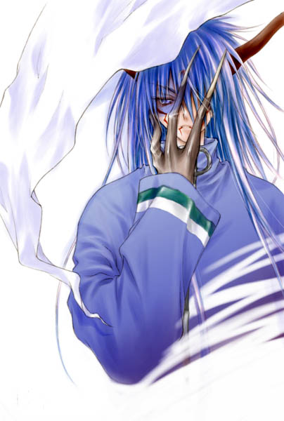 1990s_(style), 1boy, allen_(artist), bad_id, bad_pixiv_id, blue_hair, houshin_engi, long_hair