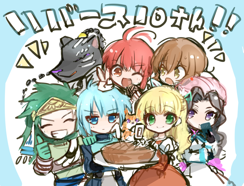 3girls, 4boys, ahoge, annie_barrs, armor, belt, black_hair, blonde_hair