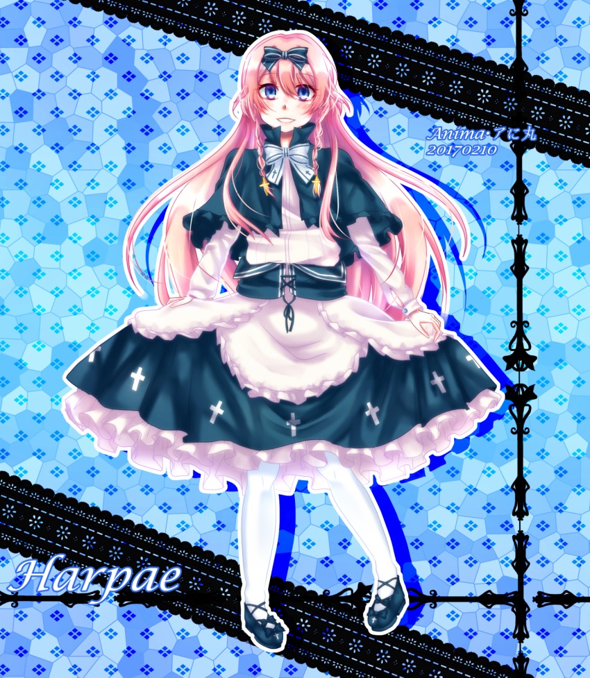 1girl, animatio, artist_name, blue_bow, blue_eyes, blue_skirt, bow, braid