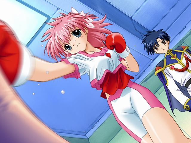 00s, 1boy, 1girl, bike_shorts, blue_eyes, blue_hair, boxing, boxing_gloves