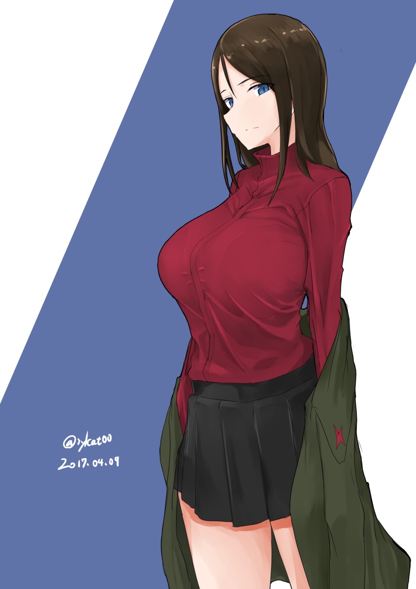 10s, 1girl, absurdres, black_hair, black_skirt, blue_eyes, breasts, female_focus