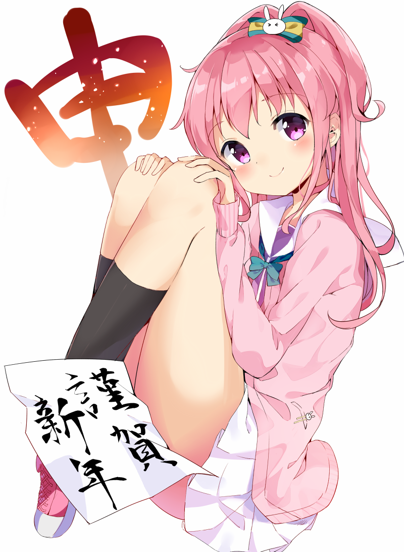 1girl, black_socks, blush, borrowed_character, c:, cardigan, chikuwa., chinese_zodiac