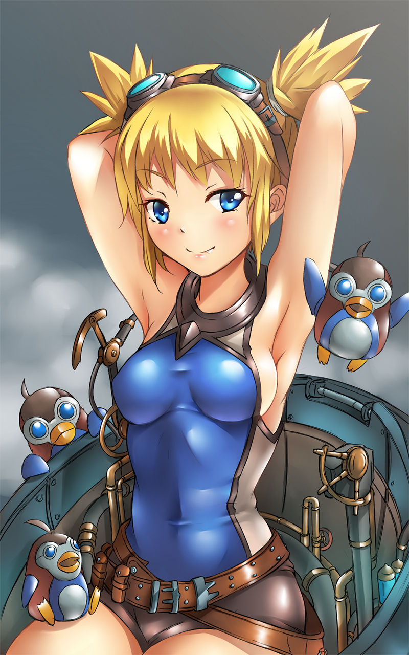 10s, 1girl, ahoge, armpits, bad_id, bad_pixiv_id, bare_shoulders, belt