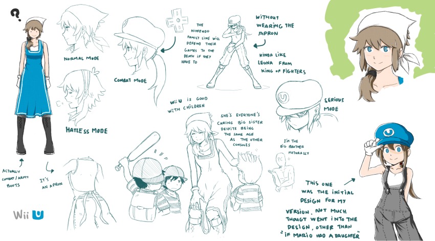 1girl, 3boys, ?, apron, ass, backpack, bag, baseball_bat