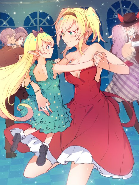 10s, altair_(granblue_fantasy), bad_id, bad_pixiv_id, bare_shoulders, black_footwear, blonde_hair, blue_dress