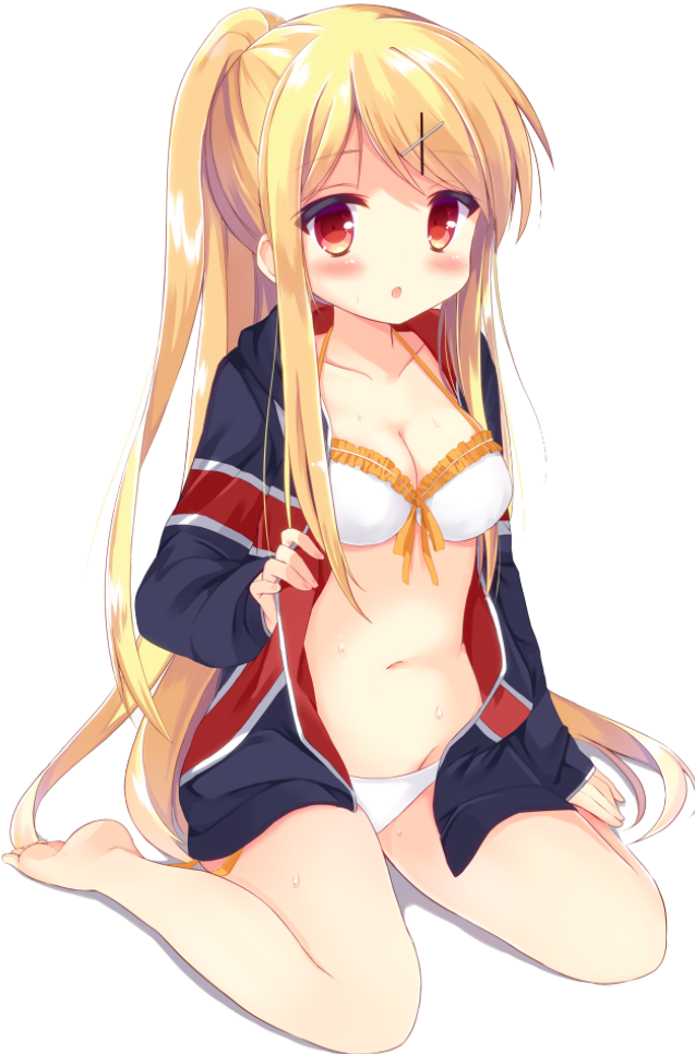 10s, 1girl, :o, barefoot, bikini, blonde_hair, blush, breasts