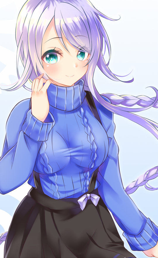 10s, 1girl, alternate_costume, bad_id, bad_pixiv_id, black_skirt, blue_background, blue_eyes