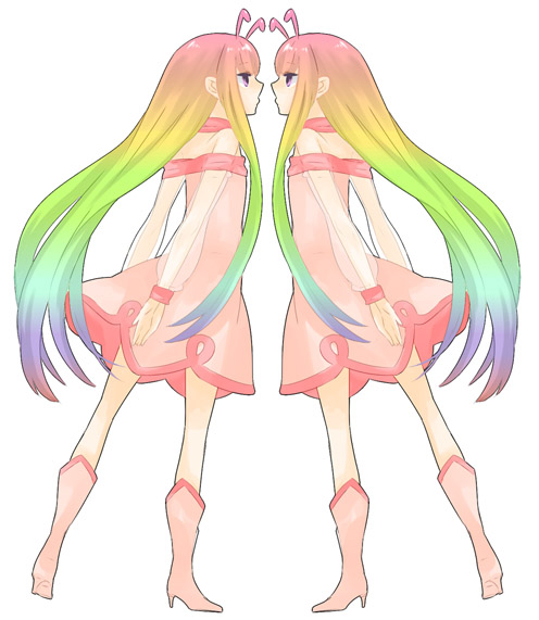 00s, 2girls, antennae, dress, hiratsuka_raichou, kyouran_kazoku_nikki, minami, minami_(betty)