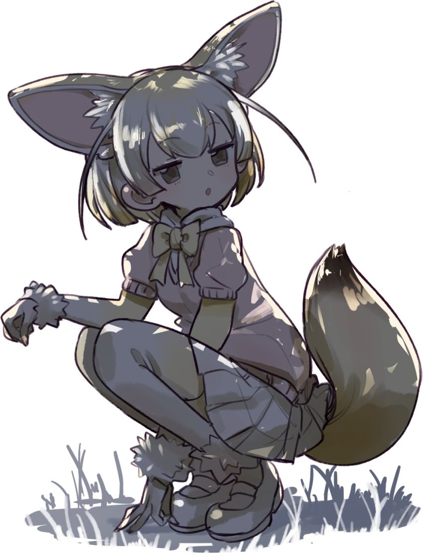 10s, :o, animal_ears, between_legs, blonde_hair, brown_eyes, clenched_hand, dappled_sunlight