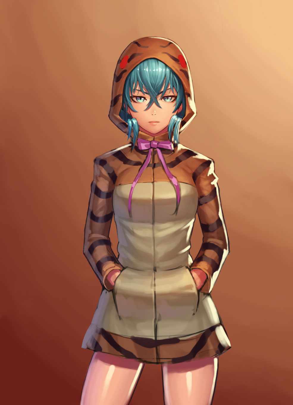 10s, 1girl, aqua_eyes, aqua_hair, closed_mouth, cowboy_shot, diestro, expressionless