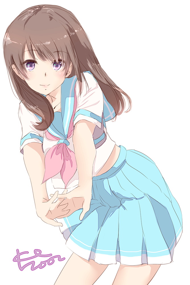 10s, 1girl, bad_id, bad_pixiv_id, blue_sailor_collar, blue_skirt, brown_hair, cowboy_shot