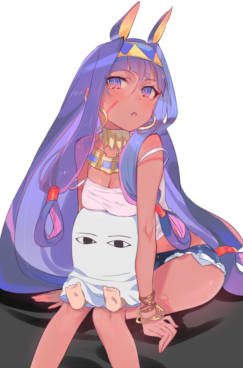 1girl, animal_ears, arm_support, bangle, blush, bracelet, breast_rest, breasts