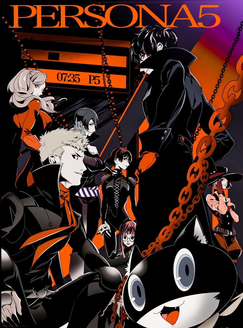 10s, 3boys, 4girls, :d, :p, absurdres, amamiya_ren, animal_ears