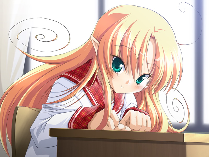 1girl, aqua_eyes, blonde_hair, blush, demon_girl, female_focus, flat_chest, game_cg