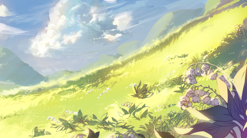 bad_id, bad_pixiv_id, blue_sky, cloud, day, flower, grass, highres