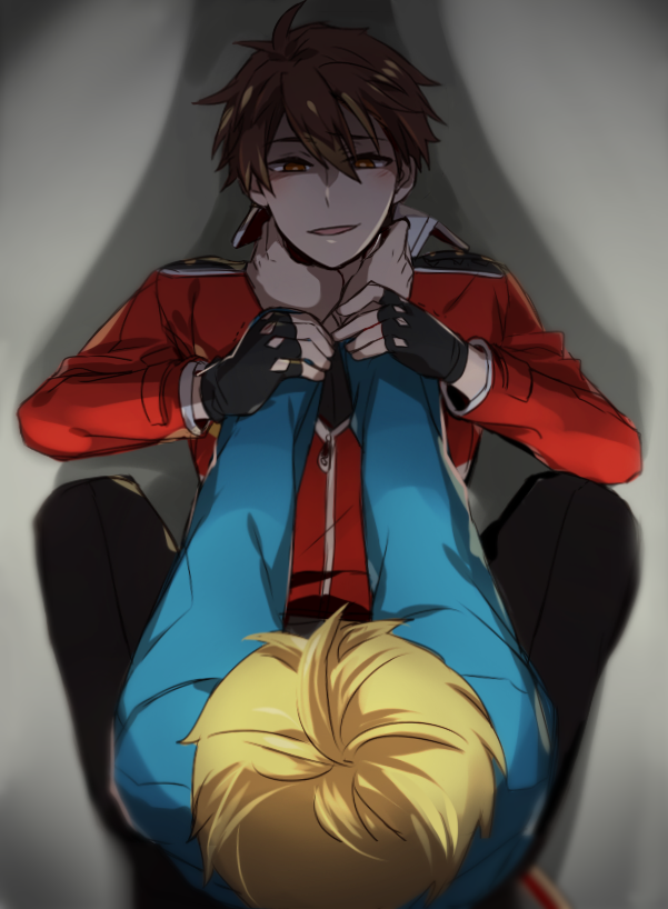 10s, 2boys, asphyxiation, blazer, blonde_hair, brown_eyes, brown_hair, ensemble_stars!