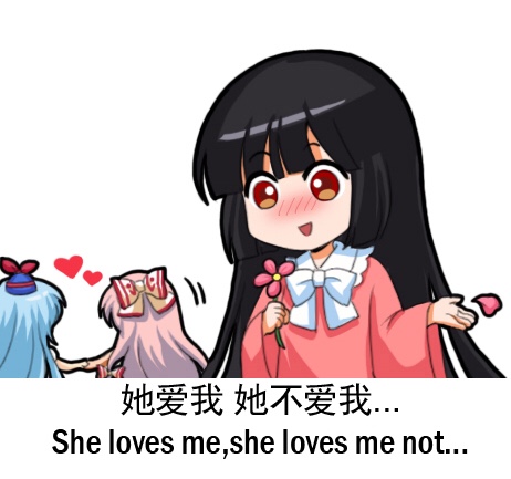 3girls, bilingual_text, black_hair, blue_hair, blush, bow, chibi, chinese_text