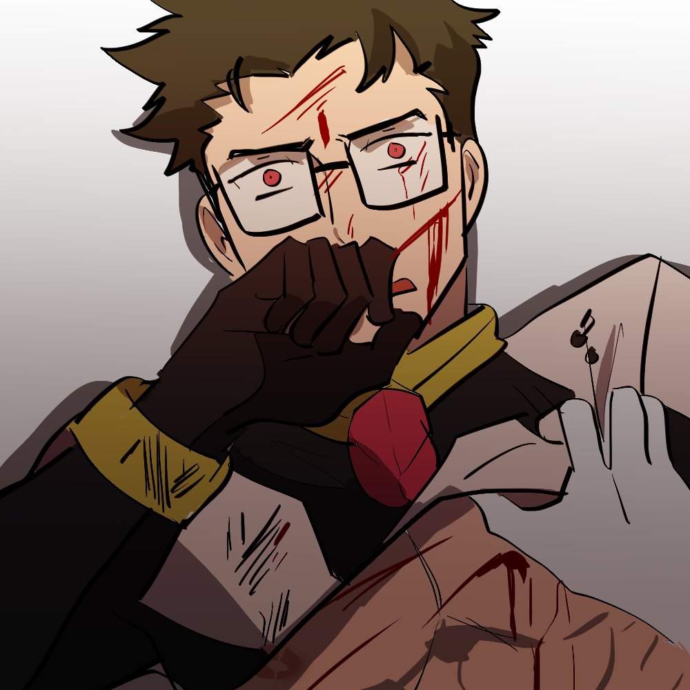 1boy, bad_id, bad_twitter_id, black_hair, blood, blood_on_face, covering_face, glasses