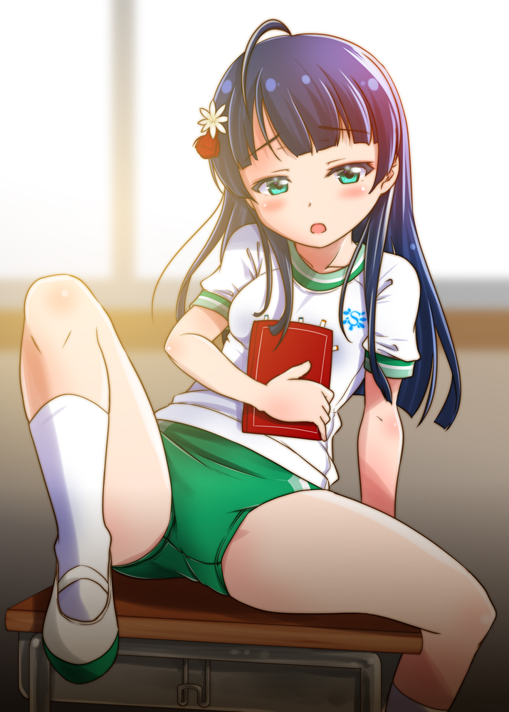 10s, 1girl, aged_down, battle_girl_high_school, blouse, blue_eyes, blue_hair, blush