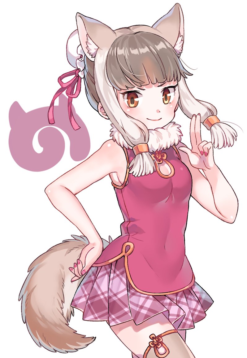>:), 10s, 1girl, animal_ears, armpit_peek, bare_arms, beige_legwear, blunt_bangs