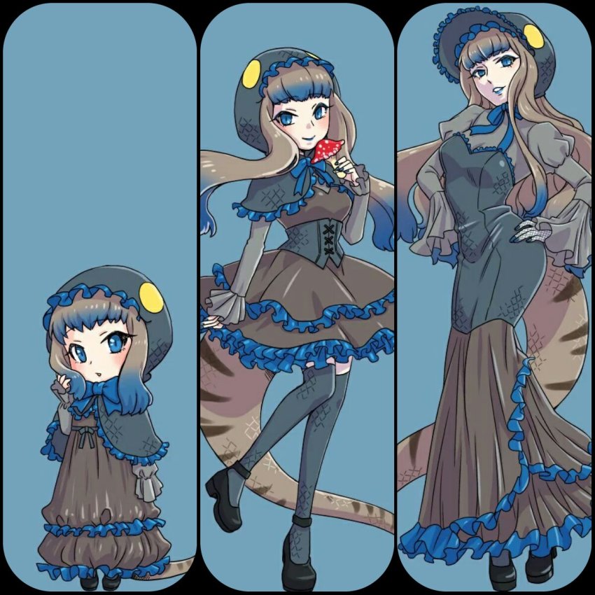 10s, 1girl, :o, adapted_costume, age_progression, aged_down, aged_up, animal_hat