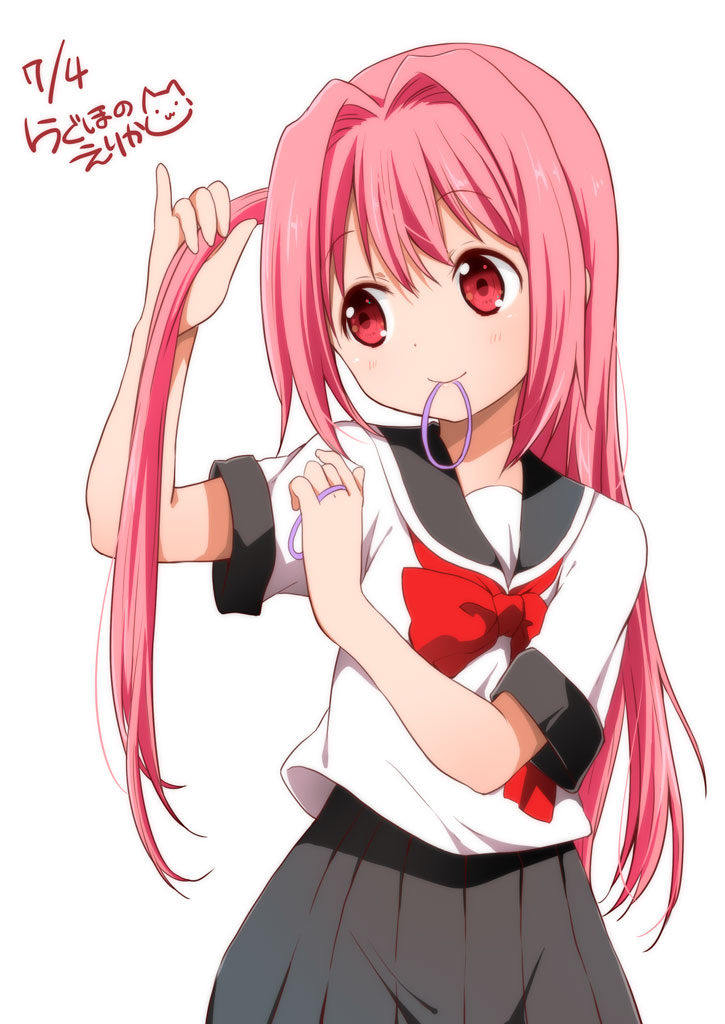 1girl, chikanoko, dated, female_focus, hair_half_undone, hair_intakes, hair_tie, long_hair