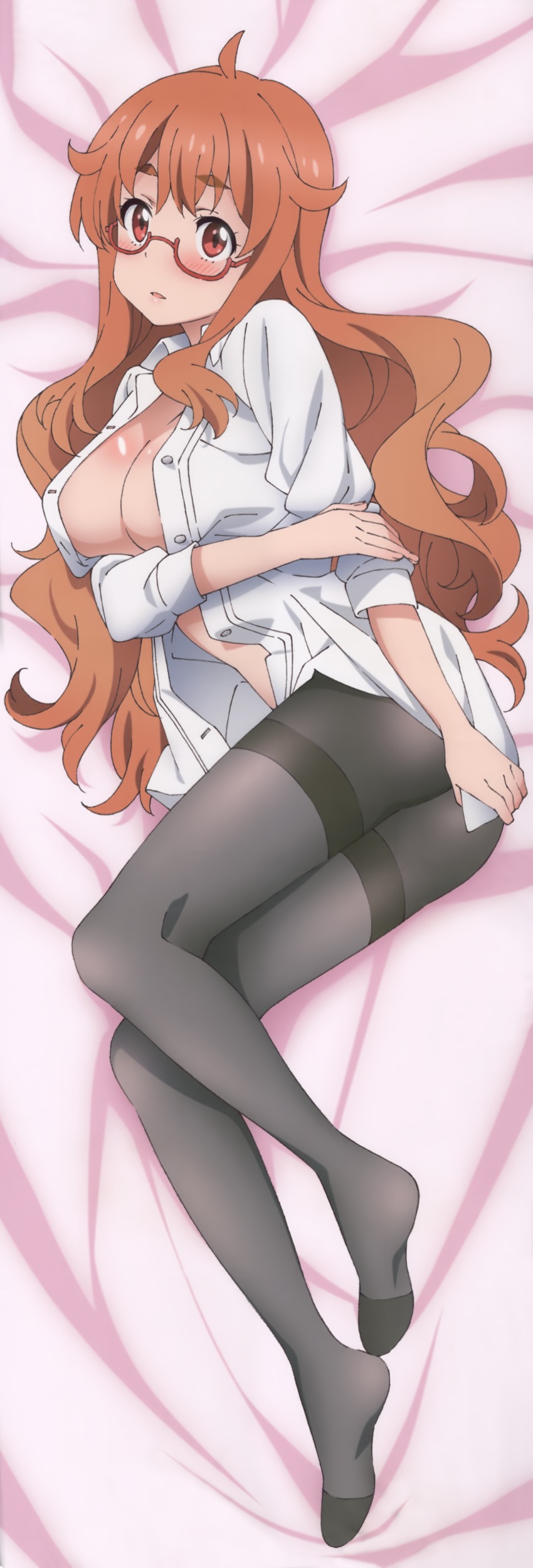 10s, 1girl, absurdres, ass, black_pantyhose, breast_hold, breasts, brown_eyes