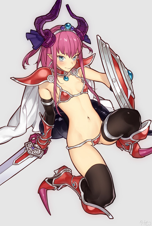 1girl, armor, armored_boots, bikini_armor, blue_eyes, boots, elbow_gloves, elizabeth_bathory_(brave)_(fate)