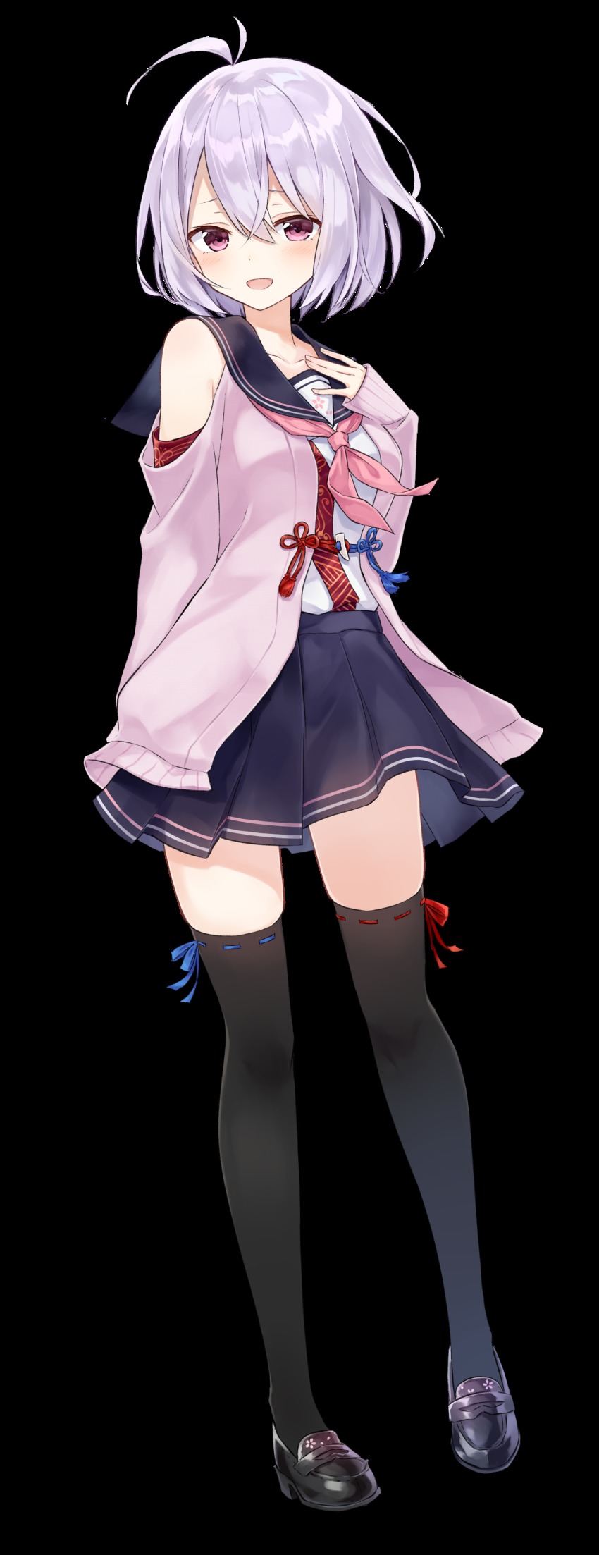 1girl, absurdres, arm_behind_back, azuuru_(azure0608), black_hair, female_focus, floral_print, full_body