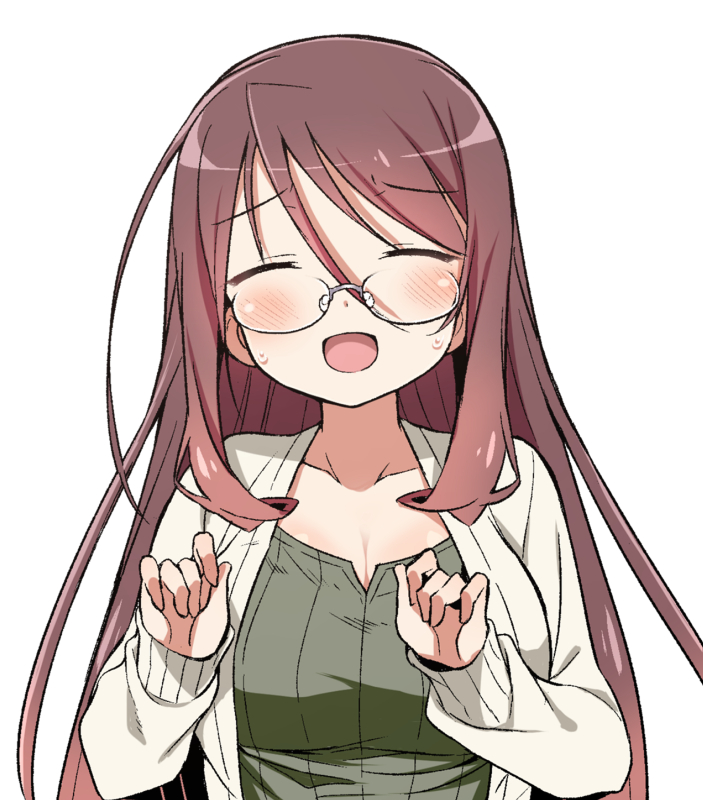 1girl, ^_^, blush, breasts, brown_hair, cardigan, closed_eyes, collarbone