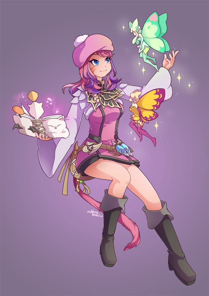 10s, 1girl, :3, blue_eyes, book, boots, cat_tail, cone_hair_bun